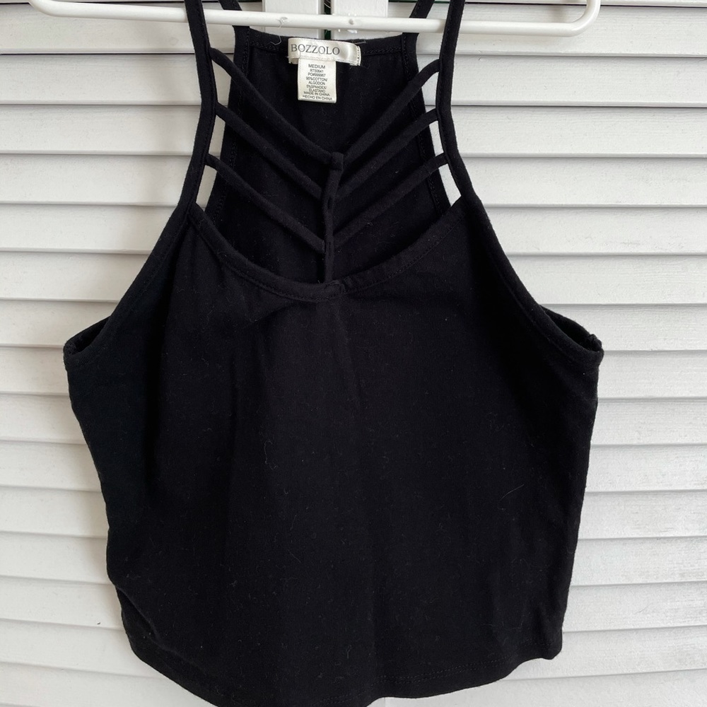 Black crop tank top with front cut outs